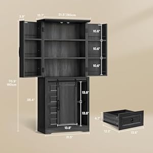 YITAHOME 71" Kitchen Pantry, Tall Farmhouse Storage Cabinet with Drawer, Organizer, Barn Doors and Adjustable Shelves for Kitchen, Dining Room, Living Room, Grey Rustic Oak YITAHOME 71 Kitchen Pantry Tall Farmhouse Storage Cabinet with Drawer Organizer Barn Doors and Adjustable Shelves for Kitchen Dining Room Living Room Grey Rustic Oak