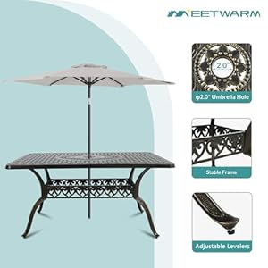   MEETWARM-7-Piece-Outdoor-Patio-Dining-Set-All-Weather-Cast-Aluminum-Patio-Conversation-Set-with-2-Swivel-Rocker-Chairs-4-Stationary-1-Rectangular-Table-6-Cushions-2-Umbrella-Hole-Navy-Blue