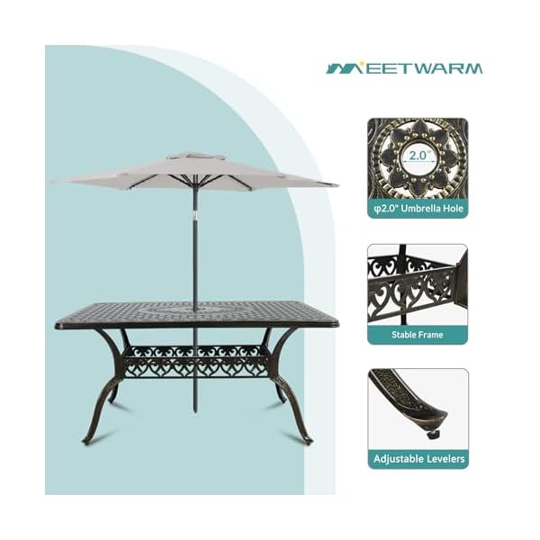   MEETWARM-7-Piece-Outdoor-Patio-Dining-Set-All-Weather-Cast-Aluminum-Patio-Conversation-Set-with-2-Swivel-Rocker-Chairs-4-Stationary-1-Rectangular-Table-6-Cushions-2-Umbrella-Hole-Navy-Blue