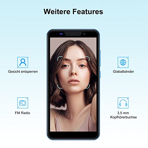 XGODY S21 Smartphone Ohne Vertrag, 5,5 Zoll Günstig Handy 1GB+16GB 64GB Erweiterbar Quad Core Android 9, 3G Dual SIM 2500mAh Akku, 5MP+5MP Kameras, 3 Kartensteckplatz Gesichts-ID GPS Handy(Blau) – Bild 8