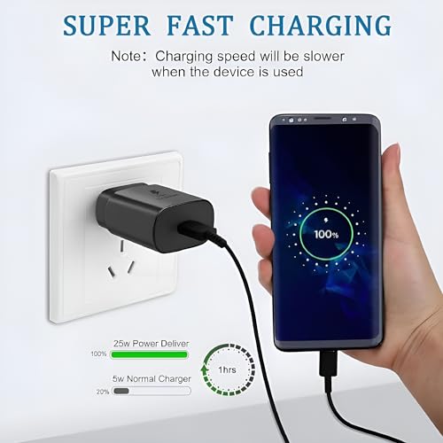 Image of Samsung 25W USB C Port Charger with Cable, Type-C Super Fast Android Phone Wall Charging Compatible with Samsung Galaxy M35 /A15 /M15 /F15 /A55 /M55 /F55 /M14 /A34 /M34 /F34 /S23 fe, 25 w Charge Adaptor, Black