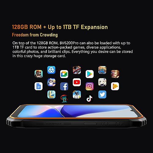 Blackview Outdoor Handy Ohne Vertrag BV6200 PRO, 13000mAh Akku, 8GB+128GB(1TB Erweiterung), 6,56'' HD+, ArcSoft® 13MP+8MP, Android 13 DUAL SIM IP68 MIL-STD-810H Wasserdichtes Smartphone,Schwarz – Bild 7