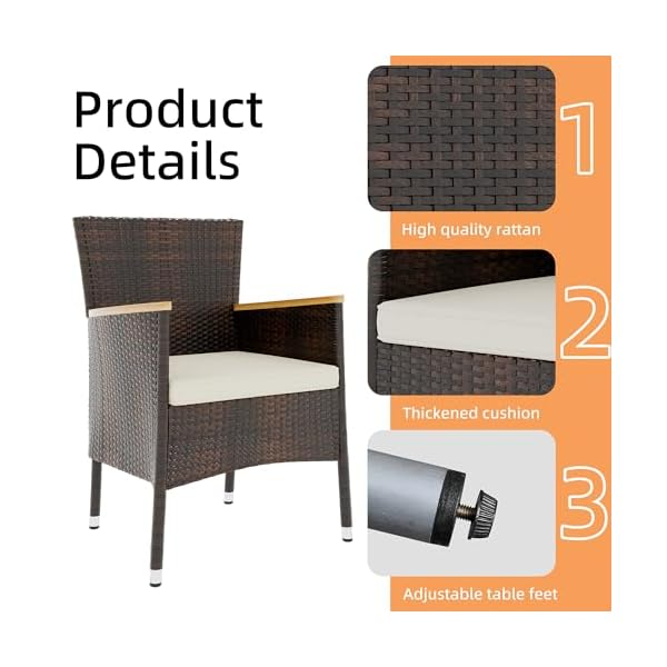   JAMFLY-5-Pieces-Outdoor-Patio-Dining-Set-Wicker-Patio-Furniture-Set-with-Wood-Table-and-4-Chairs-with-Soft-Cushions-for-Yard-Garden-Porch-and-Poolside-Brown