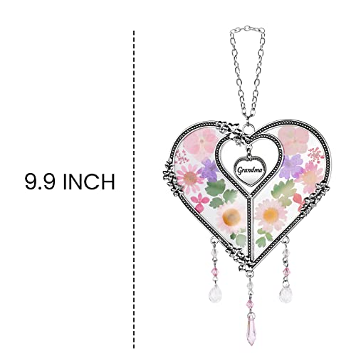 GUOER Heart Suncatcher with Pressed Flower Ornament Stained Glass Wind Chimes with Real Flowers,Birthday for Favorite Person (Grandma) - Image 3