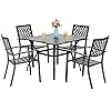 MFSTUDIO 5 Piece Black Metal Outdoor Patio Dining Bistro Set with 4 Armrest Chairs and Steel Frame Slat Larger Square Table 37 Table and 4 Backyard Garden Chairs Outdoor Furniture Set Black