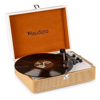 Audizio RP119 Platine Vinyle Bluetooth Rétro avec Haut-Parleurs – Cuir Blanc Crème, Bluetooth in & Out, 33/45 et 78 Tours, Platine Rétro Idéale pour Décorer et Écouter Vos Vinyles - Les Beatles, Paul McCartney, John Lennon, RIngo Starr, George Harrison