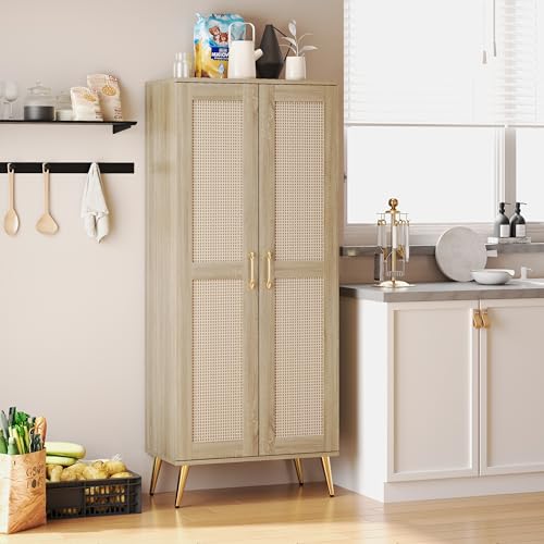 Storage-Cabinet-with-Rattan-Doors-and-Adjustable-Shelves-Bathroom-Floor-Cabinet-5748-H-Boho-Kitchen-Pantry-for-Farmhouse-Living-Room-Entryway-Natural Storage Cabinet with Rattan Doors and Adjustable Shelves Bathroom Floor Cabinet 5748 H Boho Kitchen Pantry for Farmhouse Living Room Entryway Natural