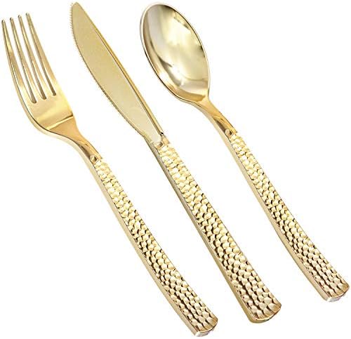 Sequential 360pc Plastic Gold Silverware Set for Birthday Parties Weddings More