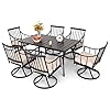   PHI-VILLA-Outdoor-Patio-Dining-Set-of-7-Metal-Furniture-Set-6-Swivel-Chairs-Blue-Cusiton-with-1-Rectangular-Umbrella-Table-for-Patio-Lawn-Garden