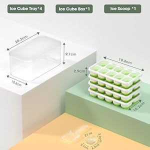   DOQAUS-Ice-Cube-Tray-with-Lid-and-Bin-4-Pack-Silicone-Plastic-Ice-Cubes-Trays-for-Freezer-with-BoxContainer-Stackable-with-Storage-Iced-Bucket-Kits-Scoop-for-Baby-Food-Cocktail-Coffee