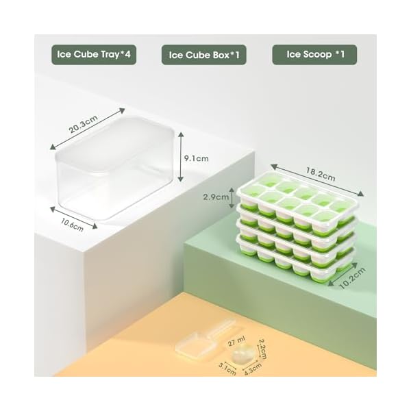   DOQAUS-Ice-Cube-Tray-with-Lid-and-Bin-4-Pack-Silicone-Plastic-Ice-Cubes-Trays-for-Freezer-with-BoxContainer-Stackable-with-Storage-Iced-Bucket-Kits-Scoop-for-Baby-Food-Cocktail-Coffee