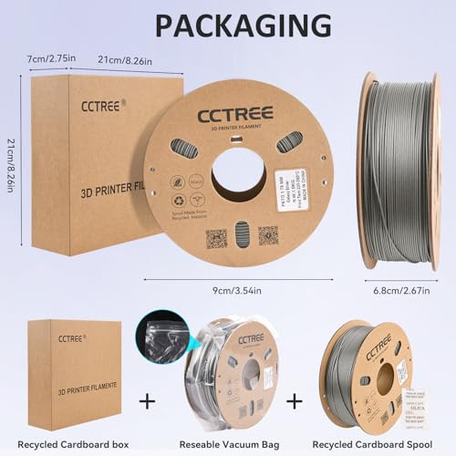 CCTREE PETG 3D Drucker Filament 1,75 mm, Ausgezeichnete Zähigkeit, Maßgenauigkeit +/- 0.03mm, 1kg Spule (2.2lbs), für most FDM 3D Drucker, Galaxy Silber – Bild 8