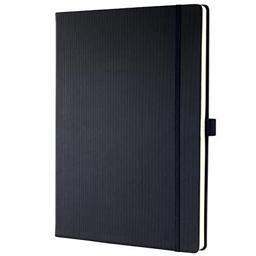 SIGEL CO111 Premium Notizbuch kariert, A4, Hardcover, 194 nummerierte Seiten, schwarz, nachhaltiges Papier, mit Inhaltsverzeichnis, Stiftschlaufe, Falttasche, Gummibandverschluss, Conceptum