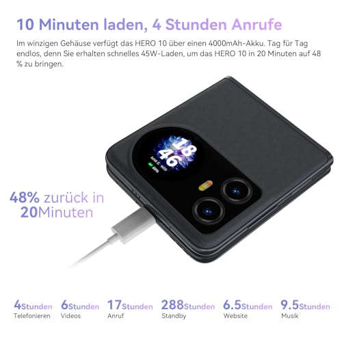 Blackview Hero 10 Faltbares Handy (36GB+256GB) Helio G99, 6.9"FHD+ 120Hz Amoled, 108MP Kamera, 45W/4000mAh, Fingerabdruck/NFC/Bluetooth 5.2/Dual SIM 4G Simlockfreie Smartphone Klappbares Ohne Vertrag – Bild 5