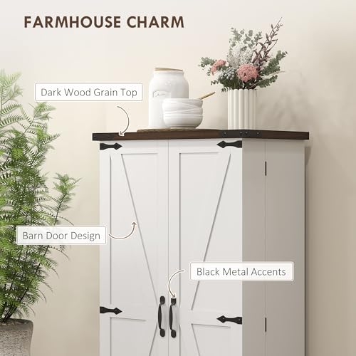 HOMCOM-47-LED-Kitchen-Pantry-Cabinet-Farmhouse-Storage-Cabinet-with-5-Deep-Shelves-and-12-Door-Shelves-Freestanding-Food-Pantry-with-Barn-Door-White HOMCOM 47 LED Kitchen Pantry Cabinet Farmhouse Storage Cabinet with 5 Deep Shelves and 12 Door Shelves Freestanding Food Pantry with Barn Door White