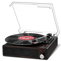 Platine Vinyle, FYDEE Tourne-Disque Vinyle Bluetooth Portable avec 3 Vitesses 33/45/78 TR/Min, Haut-Parleurs Intégrés, Prise 3.5mm, Sortie RCA, Entrée AUX – Noyer Noir - Les Beatles, Paul McCartney, John Lennon, RIngo Starr, George Harrison