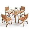   MFSTUDIO-5-Pieces-Wood-Patio-Dining-Set-Outdoor-Teak-Patio-Table-Chairs-Set-for-4-Square-Acacia-Wood-Patio-Table-4-x-Acacia-Wood-Patio-Chairs-with-Woven-Rattan-Design-for-Garden-Backyard
