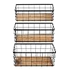 TIEYIPIN Farmhouse Decor Metal Wire Storage Baskets Wood Base Containers Organizing Basket Caddy Bin for Kitchen Cabinets Bathroom Pantry Garage Laundry Room Closets Small Black Set of 3