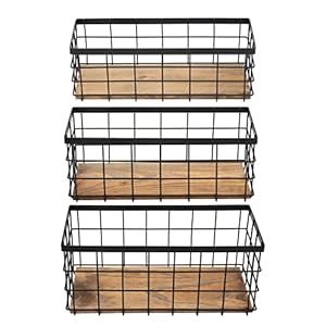 TIEYIPIN Farmhouse Decor Metal Wire Storage Baskets, Wood Base Containers Organizing Basket Caddy Bin for Kitchen Cabinets, Bathroom, Pantry, Garage, Laundry Room, Closets - Small - Black (Set of 3) TIEYIPIN Farmhouse Decor Metal Wire Storage Baskets Wood Base Containers Organizing Basket Caddy Bin for Kitchen Cabinets Bathroom Pantry Garage Laundry Room Closets Small Black Set of 3