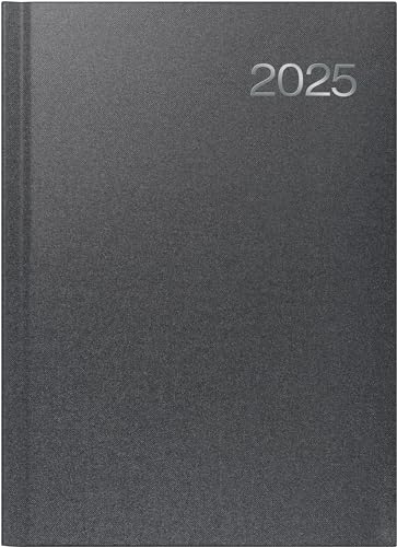 BRUNNEN Book Calendar Model 763 (2025), 2 Pages = 1 Week, A4, 144 Pages, Book Cover Fabric, Metallico, Volcanic Black