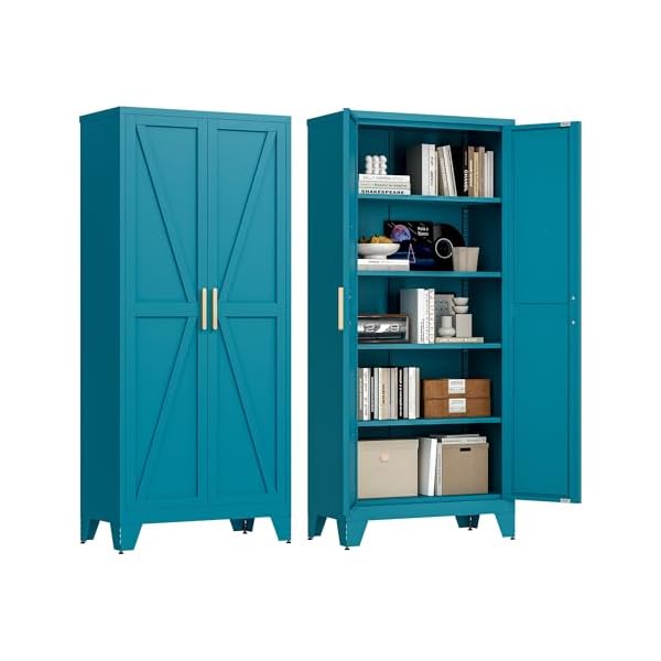   71-Farmhouse-Metal-Storage-Cabinet-with-Barn-DoorsSteel-File-Cabinet-for-Home-OfficeKitchen-Pantry-4-Adjustable-ShelvesFreestanding-Cupboard-for-KitchenHome-Office-Peacock-Blue