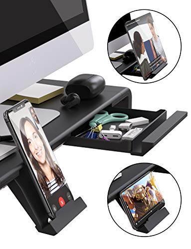 TATEGUARD Faltbarer Monitorständer Riser Computer Monitorständer mit Verstellbarer Breite kompatibel mit i'Mac Drucker Laptop mit Aufbewahrungsschublade Tablet & Handyständer Halter Schwarz – Bild 5