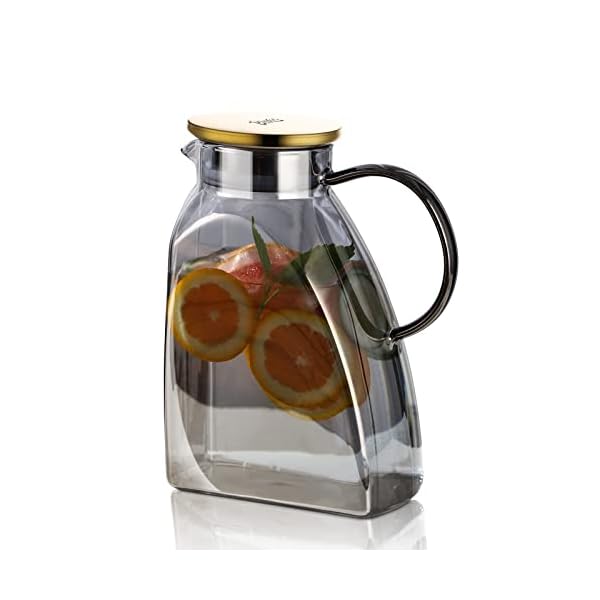 Bincoo fridge door glass pitcher with lid18 liter60oz glass carafe for juice and iced tea water jug for fridge water jug for cold or hot beverage easy clean heat resistant  urban country home decor