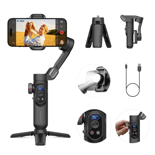 AOCHUAN Gimbal Stabilizer für Smartphone mit drahtlosem Laden iPhone Gimbal für iPhone 15 Pro Max/Android Faltbarer 3-Achsen-Handheld Telefonstabilisator für Videoaufnahmen Face Tracking-Smart X Pro