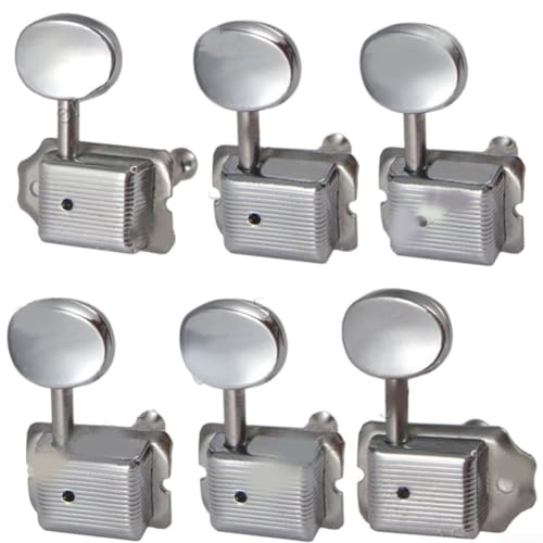 ST Lot de 6 chevilles d’accordage pour guitare électrique, design rétro à trous ouverts, têtes mécaniques argentées - Les Beatles, Paul McCartney, John Lennon, RIngo Starr, George Harrison ST Lot de 6 chevilles d'accordage pour guitare électrique, design rétro à trous ouverts, têtes mécaniques argentées