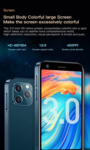 Rainbuvvy XS12 Super Mini 4G LTE Smartphone 3.0-Zoll Display 2GB/4GB RAM+16/32/64GB ROM Dual SIM 2000mAh 13MP mit Backup OTG Kleines Android Handy (blau, 4+64GB) – Bild 5