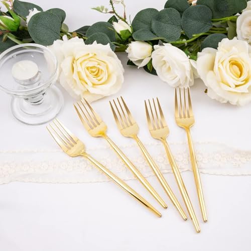U-QE 180Pcs Gold Plastic Forks - Heavy Duty