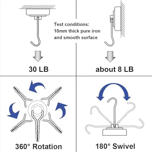 E BAVITE Black Swivel Swing Magnetic Hooks Pack of 6