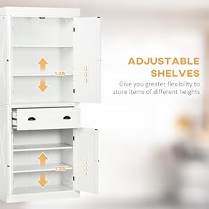   HOMCOM-72-Kitchen-Pantry-Storage-Cabinet-Traditional-Freestanding-Cupboard-with-4-Doors-and-3-Adjustable-Shelves-Large-Central-Drawer-X-Frame-White