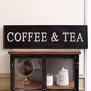 Synovana Coffee and Tea Sign Rustic Metal Coffee Bar Accessories Wall Art Sign Hanging Coffee Sign for Kitchen Wall Decor 358 x 98 x 04