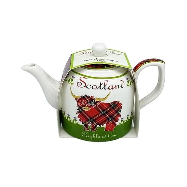   Royal-Tara-Highland-Cow-Bone-China-Teapot-White-and-Green-Tone-Ceramic-Infuser-Scottish-Kitchenware-Teatime-Capacity-22-Oz