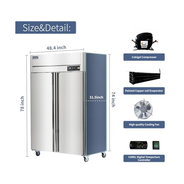   48-W-Commercial-Refrigerator-Reach-in-36-Cuft-2-Solid-Door-Stainless-Steel-Commercial-Refrigerator-Fan-Cooling-for-Restuarant-Bar-Shop-etc