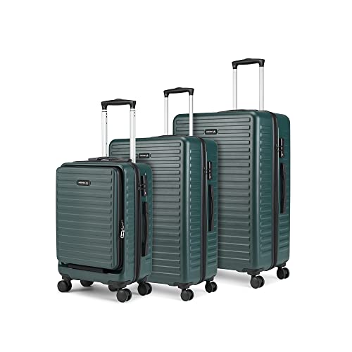 Image of THE ASSEMBLY Polycarbonate Luggage Set Of 3 - Checkin (65 & 75 Cms) & Cabin (55 Cms) Hardsided Spinner Trolley Bags For Travel With Keyless Tsa Lock- Forest Green-Starkpro