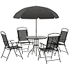  Outsunny-6-Piece-Patio-Dining-Set-for-4-with-Umbrella-Outdoor-Table-and-Chairs-with-4-Folding-Dining-Chairs-Round-Glass-Table-for-Garden-Backyard-and-Poolside-Black