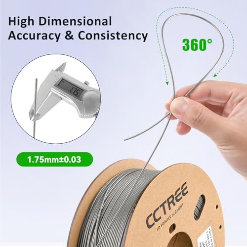 CCTREE PETG 3D Drucker Filament 1,75 mm, Ausgezeichnete Zähigkeit, Maßgenauigkeit +/- 0.03mm, 1kg Spule (2.2lbs), für most FDM 3D Drucker, Galaxy Silber – Bild 5