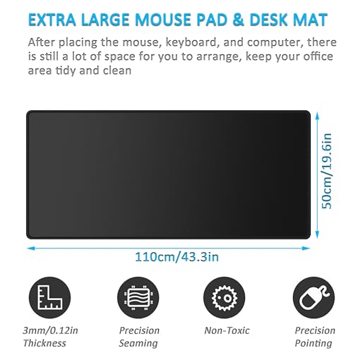 LL-COEUR XXL Schwarz Mauspad Gaming Mouse Mat Laptops Schreibtischunterlage Desk Pad (1100 x 500 x 3 mm) – Bild 3
