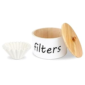 Coffee Filter Holder Paulownia Wood Coffee Filter Storage Container with 50pcs Coffee Filter Paper White Coffee Filter Holders for Storing Various Filter Papers Tea Bags Coffee Beans