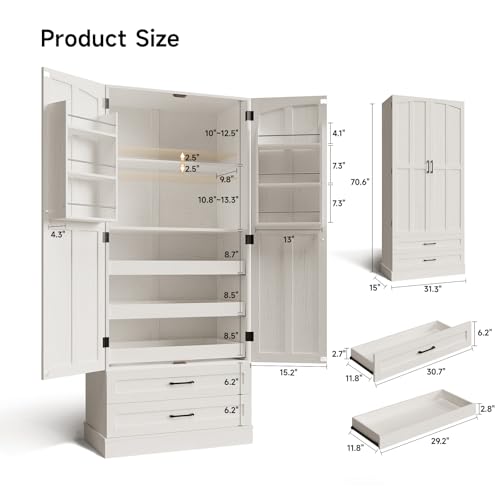 71-Tall-Farmhouse-Kitchen-Pantry-Cabinet-with-3-Pull-Out-Shelves-2-Large-Drawers-Pantry-Storage-Cabinet-with-6-Door-Shelves-Adjustable-Shelf-Freestanding-Pantry-for-Kitchen-Dining-Room 71 Tall Farmhouse Kitchen Pantry Cabinet with 3 Pull Out Shelves 2 Large Drawers Pantry Storage Cabinet with 6 Door Shelves Adjustable Shelf Freestanding Pantry for Kitchen Dining Room