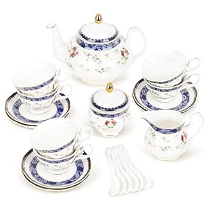 Fanquarebonechinateasetsforadults21pieceblueandrosesporcelainteaservicewithsugarbowlcreamerenglishcremicfloralteacupssetof6forwomenteaparty Urban Country Home Decor Fanquare bone china tea sets for adults 21 piece blue and roses porcelain tea service with sugar bowl creamer english cremic floral tea cups set of 6 for women tea party urban country home decor