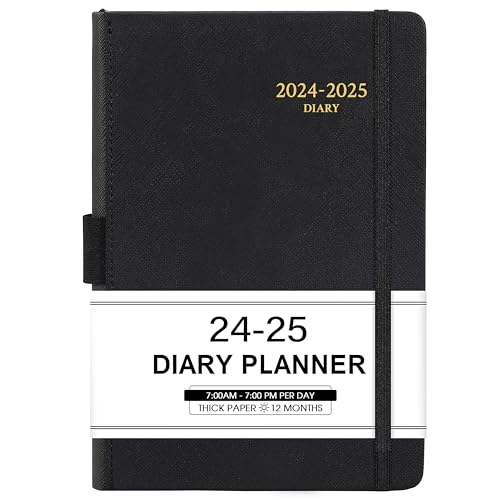 Academic Diary 2024-2025 - A5 Diary 2024-2025 Day Per Page with Monthly Tabs, A5 Daily Planner 2024-2025, from July 2024 to June 2025, Faux Leather Cover, Black