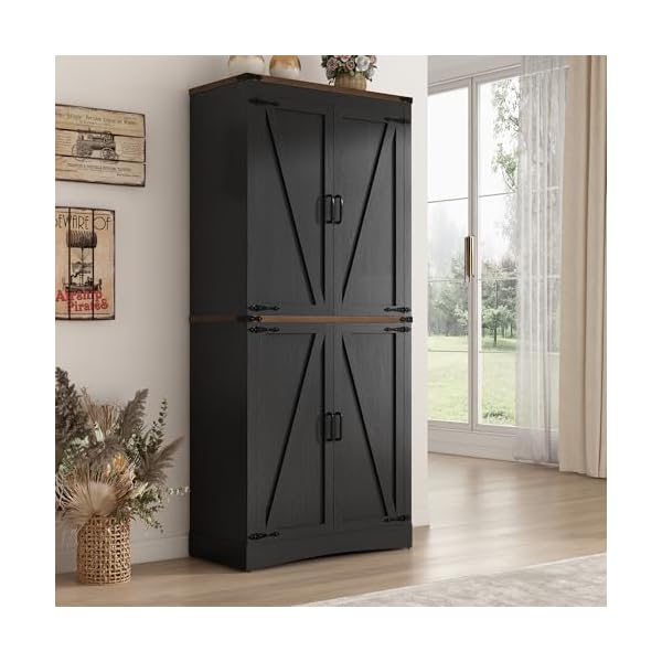   71-Tall-Kitchen-PantryFarmhouse-Storage-Cabinet-with-Adjustable-ShelvesLoad-Bearing-Steel-PipeFarmhouse-Pantry-Cabinet-with-4-Barn-Doorsfor-KitchenDining-RoomLiving-RoomBlack