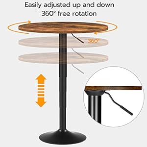 HOOBRO Bar Table Height Adjustable Round Pub Table 27 354 Inches Cocktail Table with Sturdy Base Modern Style Easy to Assemble Suitable for Small Space Rustic Brown BF58BT01G1