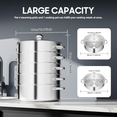 Stainless Steel Steam Pot with Glass Lid for Home Cooks
