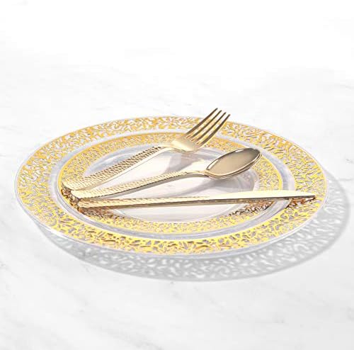 Sequential 360pc Plastic Gold Silverware Set for Birthday Parties Weddings More