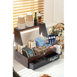   Coffee-Bar-Organizer-for-Countertop-Coffee-Station-Organizer-Coffee-Bar-Accessories-and-Organizer-with-Drawer-Wood-Coffee-Pod-Holder-Rustic-Coffee-Bar-Decor-for-K-Cup-Coffee-Tea-Condiment