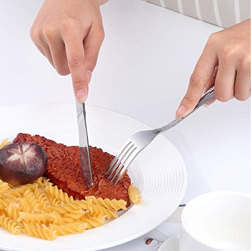 BUYUSE Rose Pattern Dinner Forks 12 Pieces 73-Inch Stainless Steel
